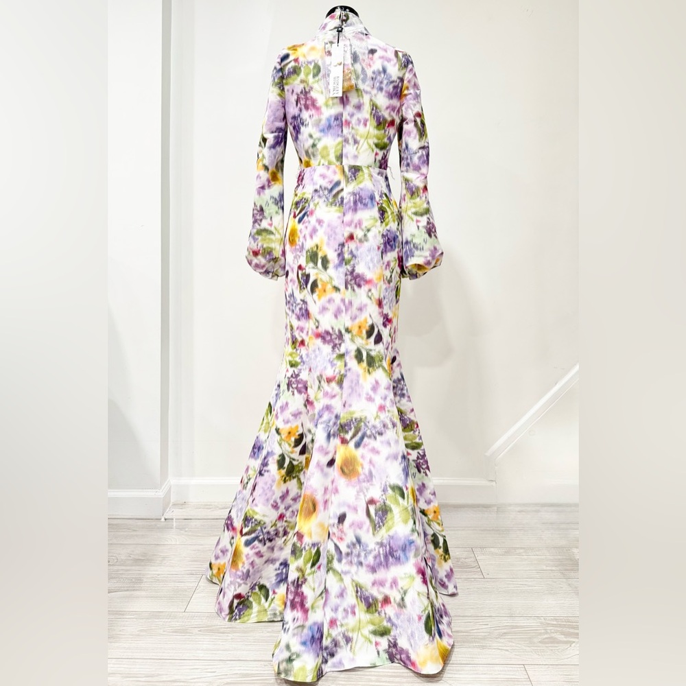 BADGLEY MISCHKA Floral-print multicolor Long Sleeve Taffeta Mermaid Gown - Picture 9 of 16